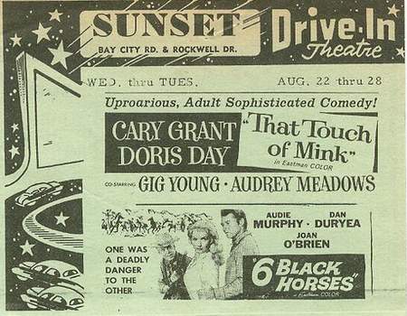 Sunset Drive-In Theatre - Sunset Ad August 1962 (newer photo)